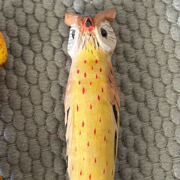 Set Of 2 Hand Wood Carved &Hand Painted Owl Pen & Pencil Set - Picture 5 of 6